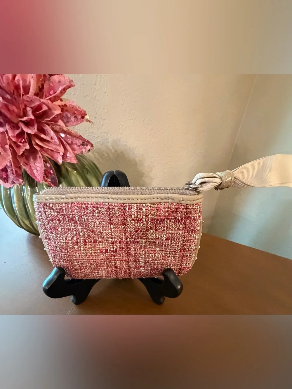 Brighton Pink Tweed Heart Wristlet Pouch